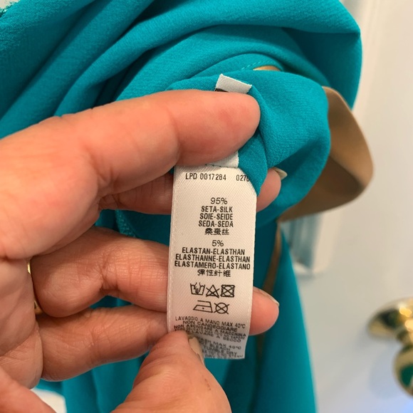 La Perla Teal and Tan Lace midi Slip Dress - Picture 7 of 8